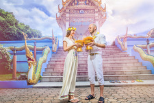 Newlyweds after a Buddhist ceremony in the temple.